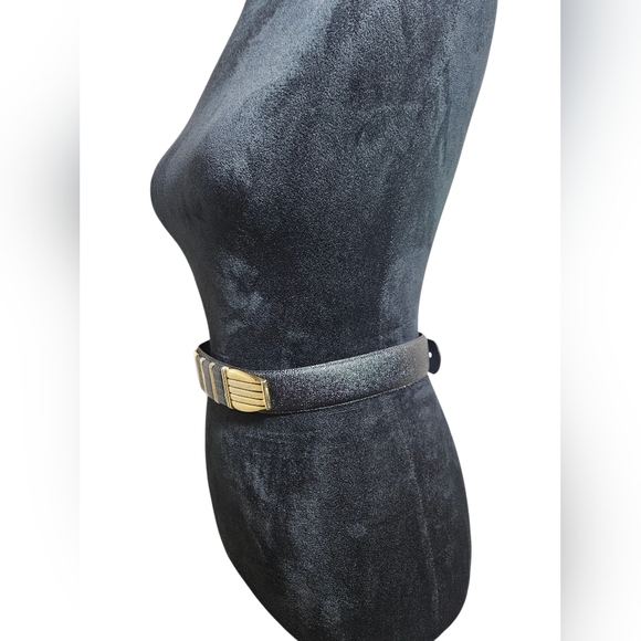 Vintage 70\'s Dame Black Snakeskin Leather & Brass Art Deco Statement Belt S/M main image 5